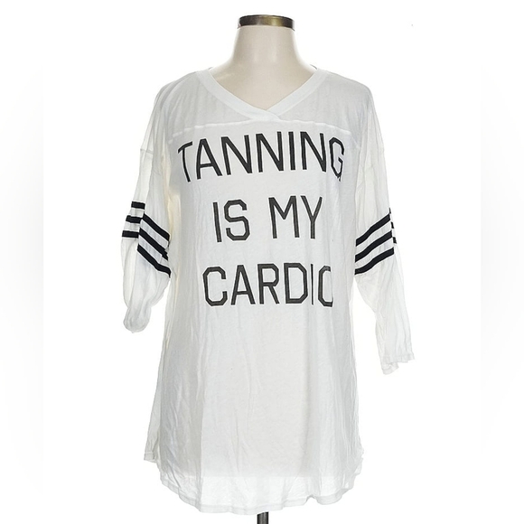 Wildfox "Tanning Is My Cardio" Graphic Top - Size L - Picture 2 of 8
